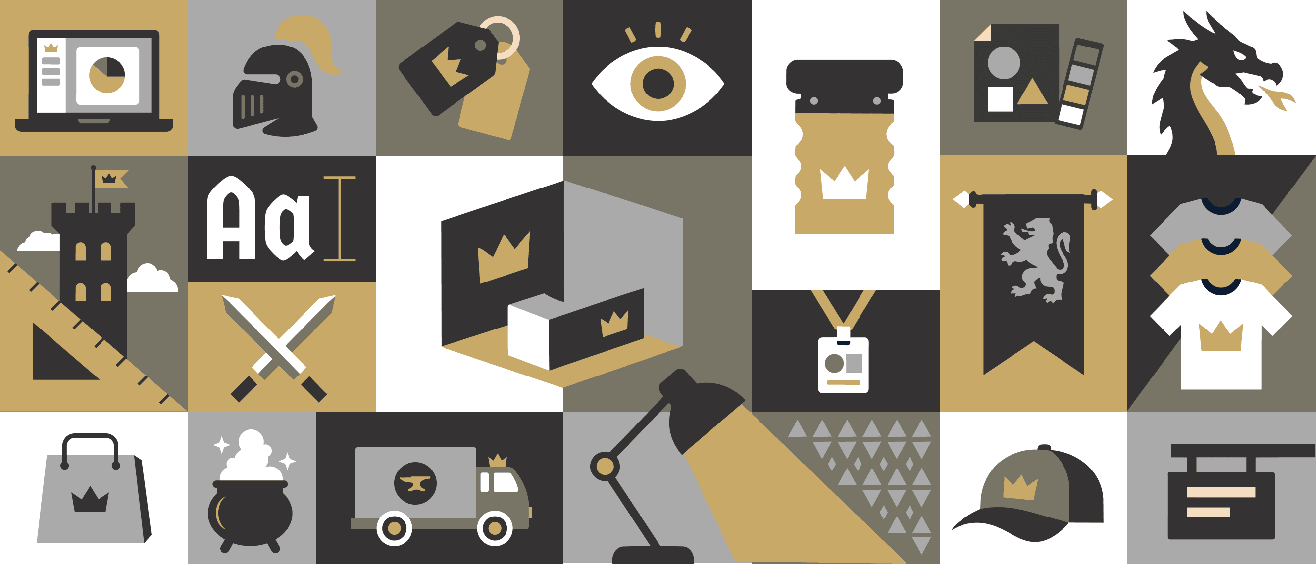 Illustrated icons for signage, badges, booths, merch and other event and brand work